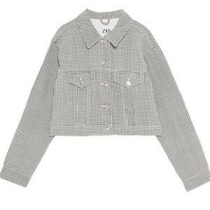Zara cropped denim jacket 
Gingham houndstooth tweed